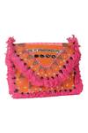 Samyukta Singhania_Peach Embroidery, Tassels Designer Handbag With Sling _at_Aza_Fashions