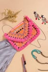 Buy_Samyukta Singhania_Peach Embroidery, Tassels Designer Handbag With Sling _at_Aza_Fashions