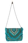Shop_Nazaakat By Samara Singh_Green Beads, Sequins Fringe Embellished Designer Handbag _at_Aza_Fashions