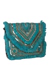Nazaakat By Samara Singh_Green Beads, Sequins Fringe Embellished Designer Handbag _at_Aza_Fashions