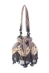 Shop_Nazaakat By Samara Singh_Gray Beads Designer Silk Potli Bag With Handle _at_Aza_Fashions