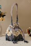 Buy Nazaakat By Samara Singh Gray Beads Designer Silk Potli Bag With Handle at Aza Fashions Buy_Nazaakat By Samara Singh_Gray Beads Designer Silk Potli Bag With Handle _at_Aza_Fashions