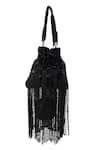 Shop_Nazaakat By Samara Singh_Black Beads, Fringe Designer Silk Potli Bag _at_Aza_Fashions