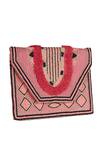 Nazaakat By Samara Singh Pink Beads, Fringe Designer Silk Handbag With Sling at Aza Fashions Nazaakat By Samara Singh_Pink Beads, Fringe Designer Silk Handbag With Sling _at_Aza_Fashions