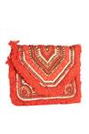 Samyukta Singhania_Red Beads, Sequins Silk Designer Handbag _Online_at_Aza_Fashions