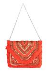 Shop_Samyukta Singhania_Red Beads, Sequins Silk Designer Handbag _at_Aza_Fashions