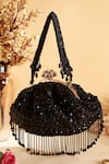 Buy_Nazaakat By Samara Singh_Black Beads, Fringe Designer Silk Handbag With Detachable Handle _at_Aza_Fashions