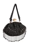 Nazaakat By Samara Singh_Black Beads, Fringe Designer Silk Handbag With Detachable Handle _Online_at_Aza_Fashions