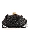 Buy_Nazaakat By Samara Singh_Black Beads, Fringe Designer Silk Handbag With Detachable Handle 