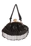 Shop_Nazaakat By Samara Singh_Black Beads, Fringe Designer Silk Handbag With Detachable Handle _at_Aza_Fashions