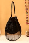 Buy_Nazaakat By Samara Singh_Black Beads, Fringe Beaded Silk Handbag _at_Aza_Fashions