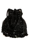 Shop_Nazaakat By Samara Singh_Black Beads, Fringe Beaded Silk Handbag 