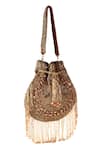Buy_Nazaakat By Samara Singh_Brown Beads, Fringe Designer Silk Handbag _Online_at_Aza_Fashions