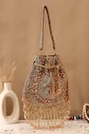 Buy_Nazaakat By Samara Singh_Brown Beads, Fringe Designer Silk Handbag _at_Aza_Fashions