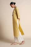 Grassroot By Anita Dongre_Yellow Chanderi Embroidery Round Neck Kurta _Online_at_Aza_Fashions