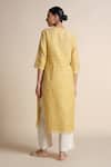 Shop_Grassroot By Anita Dongre_Yellow Chanderi Embroidery Round Neck Kurta _at_Aza_Fashions