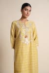 Shop_Grassroot By Anita Dongre_Yellow Chanderi Embroidery Round Neck Kurta _Online_at_Aza_Fashions