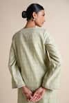 Grassroot By Anita Dongre_Green Chanderi Embroidery Round Neck Sage Kurta _Online_at_Aza_Fashions