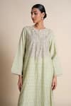 Buy_Grassroot By Anita Dongre_Green Chanderi Embroidery Round Neck Sage Kurta _Online_at_Aza_Fashions
