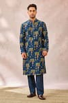 Buy_Masaba_Blue Chanderi Tree Print Kurta _Online_at_Aza_Fashions