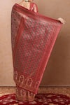 Shop_Samyukta Singhania_Maroon Silk Zari Round Neck Woven Saree Set _at_Aza_Fashions