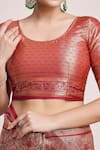 Buy_Samyukta Singhania_Maroon Silk Zari Round Neck Woven Saree Set _Online_at_Aza_Fashions