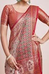 Shop_Samyukta Singhania_Maroon Silk Zari Round Neck Woven Saree Set _Online_at_Aza_Fashions