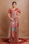 Buy_Samyukta Singhania_Maroon Silk Zari Round Neck Woven Saree Set 