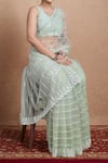 Shop_Samyukta Singhania_Green Net Sequins Round Neck Work Saree Set 