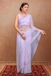 Samyukta Singhania_Lavender Net Sequins Round Neck Work Saree Set _at_Aza_Fashions