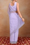 Shop_Samyukta Singhania_Lavender Net Sequins Round Neck Work Saree Set _at_Aza_Fashions