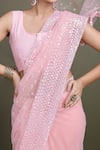 Shop_Samyukta Singhania_Pink Net Sequins Round Neck Work Saree Set _Online_at_Aza_Fashions
