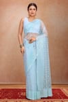 Buy_Samyukta Singhania_Blue Net Sequins Round Neck Work Saree Set _at_Aza_Fashions