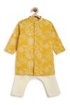 Shop_Tiber Taber_Yellow Cotton Embroidery Floral Print Kurta Set _at_Aza_Fashions