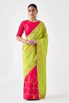 Buy_JANKI INDIA_Lavender Lime Green And Fuchsia Designer Saree _at_Aza_Fashions