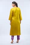 Shop_Samyukta Singhania_Yellow Brocade, Linen Embroidery Round Neck Kurta Set _at_Aza_Fashions