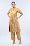 Buy_Samyukta Singhania_Mustard Brocade Mandarin Collar Kurta Set _Online_at_Aza_Fashions