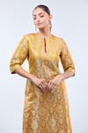 Shop_Samyukta Singhania_Mustard Brocade Mandarin Collar Kurta Set _Online_at_Aza_Fashions