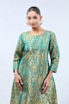 Shop_Samyukta Singhania_Green Brocade Embroidery Round Neck Peacock Kurta Set _Online_at_Aza_Fashions