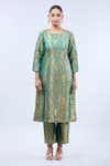 Samyukta Singhania_Green Brocade Embroidery Round Neck Peacock Kurta Set _at_Aza_Fashions