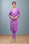 Buy_Samyukta Singhania_Purple Brocade Embroidery Round Neck Straight Kurta Set _at_Aza_Fashions