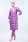 Buy_Samyukta Singhania_Purple Brocade Embroidery Round Neck Straight Kurta Set _Online_at_Aza_Fashions