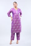 Shop_Samyukta Singhania_Purple Brocade Embroidery Round Neck Straight Kurta Set _Online_at_Aza_Fashions