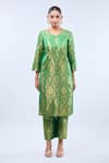 Shop_Samyukta Singhania_Green Brocade Straight Kurta Set _Online_at_Aza_Fashions