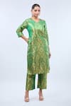 Samyukta Singhania_Green Brocade Straight Kurta Set _at_Aza_Fashions