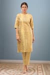 Buy_Samyukta Singhania_Cream Brocade Embroidery Round Neck Straight Kurta Set _at_Aza_Fashions