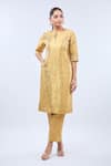 Samyukta Singhania_Cream Brocade Embroidery Round Neck Straight Kurta Set _Online_at_Aza_Fashions
