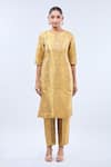 Shop_Samyukta Singhania_Cream Brocade Embroidery Round Neck Straight Kurta Set _Online_at_Aza_Fashions