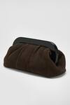 Shop_PERONA_Brown Suede Leather Designer Clutch _at_Aza_Fashions