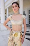Kalista_Ivory Frida Floral Print Pre-draped Saree And Blouse Set _Online_at_Aza_Fashions